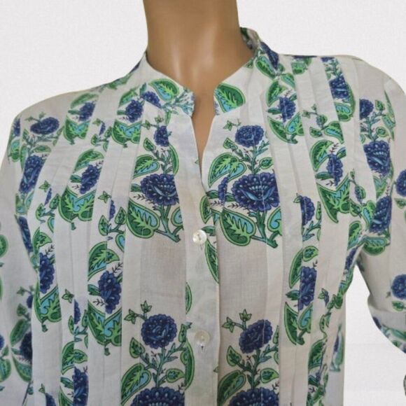 Mary Marshmallow Floral Print Tunic Dress Women Sz S Blue Green White All Cotton - Picture 2 of 9